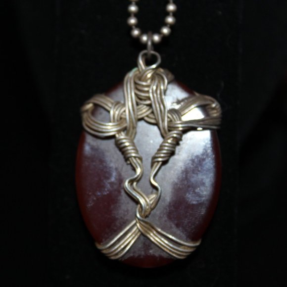 925, Tribal Necklace with etched agate, Eagle Wings, Handmade, wire wrapped - Picture 12 of 14
